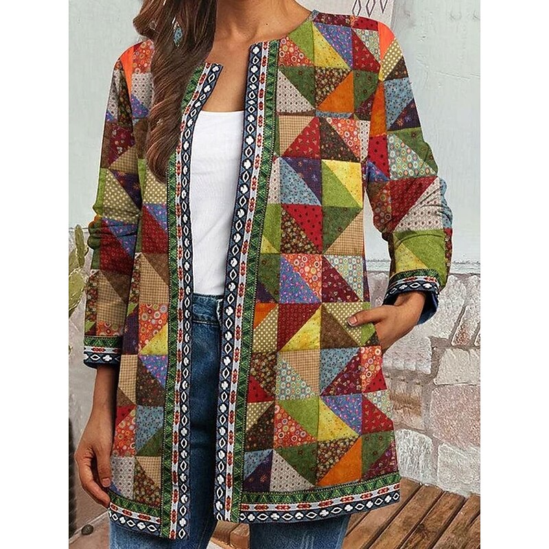 Women's Winter Coat Casual Jacket Warm Quick Dry Pocket Open Front Modern Floral Casual Daily Casual Daily Long Crewneck Regular Fit Long Sleeve Outerwear Pink Green Spring Fall