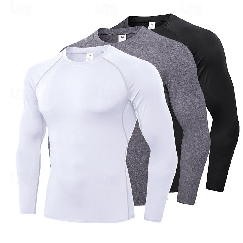 Men's Compression Shirt Workout Base Layer Workout Tops Long Sleeve Top Athleisure Fall Solid Colored Quick Dry Gym Basketball Athletic Sportswear Activewear Black White Dark Red