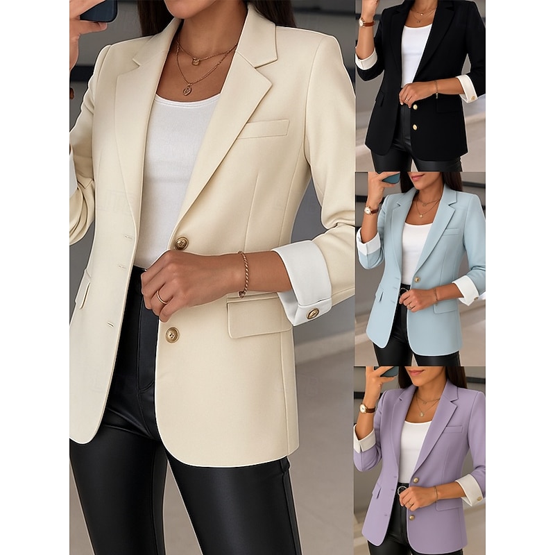 Women's Blazer Comfortable Breathable Pocket Casual Plain Office Street Casual Daily Wear Single Breasted Regular Turndown Regular Fit Long Sleeve Outerwear Black Blue Purple Summer Spring