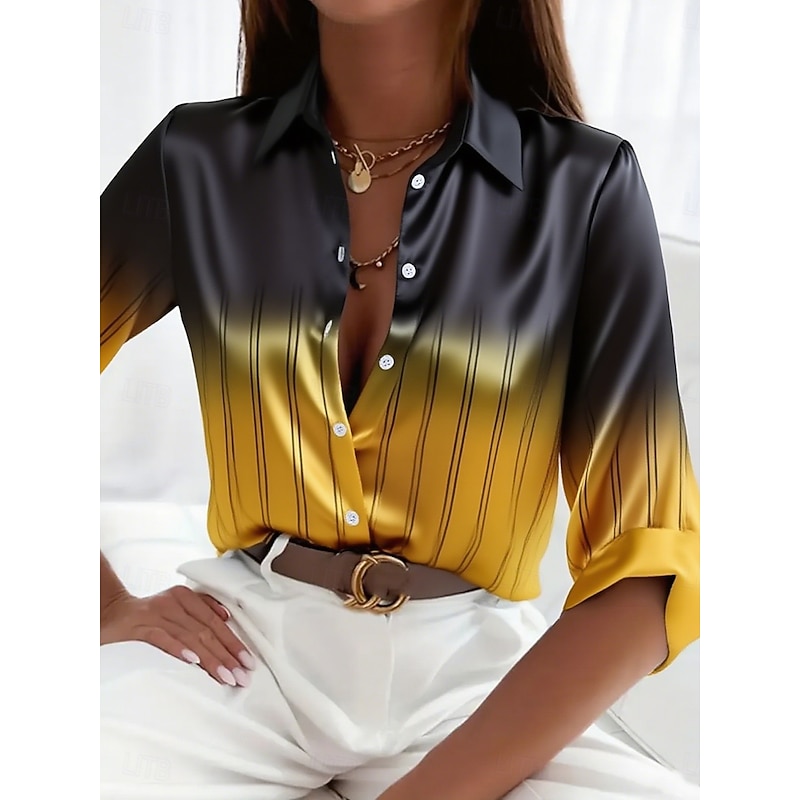 Women's Shirt Dressy Tops Formal Work Shirt Graphic Geometric Elegant Stylish Basic Long Sleeve Collar Work Party Evening Wear Daily Glitter Yellow Fuchsia Orange Green Gray Spring Spring3