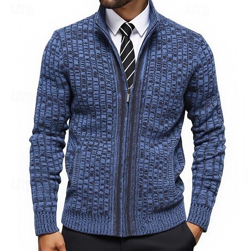 Men's Sweater Dress Sweater Cardigan Sweater Zip Sweater Knit Sweater Ribbed Knit Regular Tops Knitted Ribbed Geometric Stand Collar Fashion Shawls Casual Daily Wear Clothing Apparel Fall Winter2