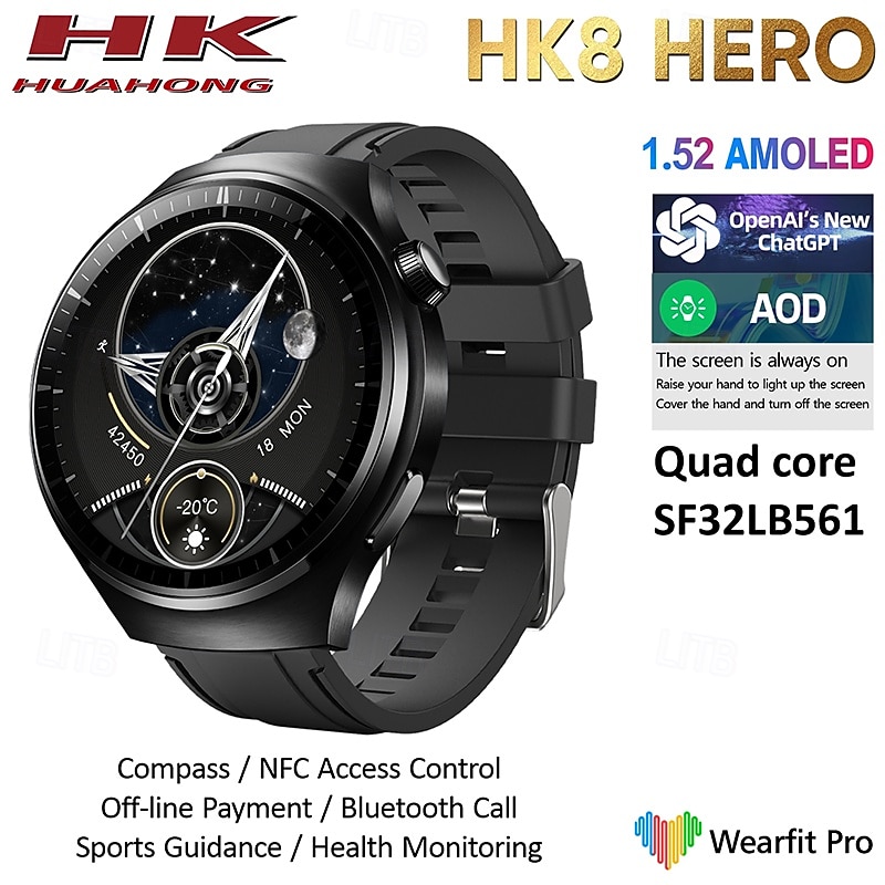 HK8 HERO Smart Watch 1.52 inch Smartwatch Fitness Running Watch Bluetooth Pedometer Call Reminder Fitness Tracker Compatible with Android iOS Women Men Long Standby Hands-Free Calls Waterproof IP 67