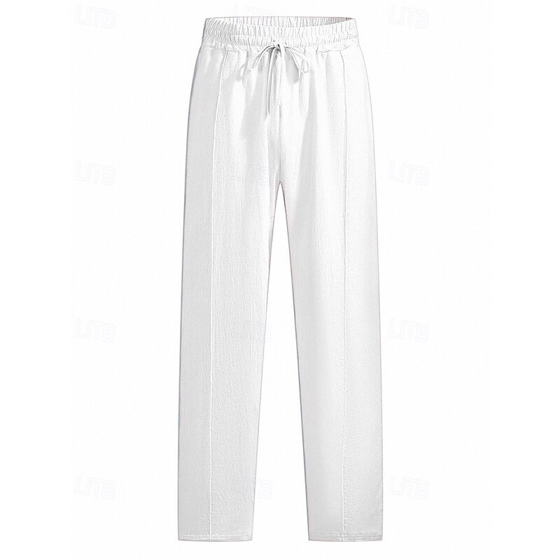 Men's Linen Pants Trousers Summer Pants Beach Pants Drawstring Pocket Elastic Waist Plain Comfort Breathable Vacation Daily Holiday Hawaiian Boho Black White Micro-elastic2