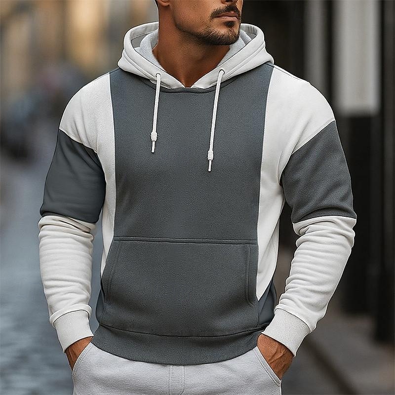 Men's Hoodie Pullover Hoodie Sweatshirt Black Red Gray Hooded Plain Patchwork Color Block Sports & Outdoor Casual Daily Streetwear Cool Sportswear Spring &  Fall Clothing Apparel Hoodies Sweatshirts