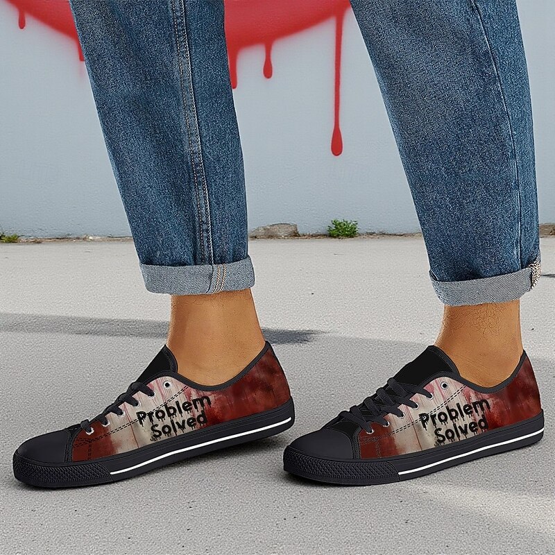 Men's Bloody Graphic Canvas Sneakers – Low-Top Horror Themed Casual Shoes with "Problem Solved" Print for Halloween, Parties and Everyday Wear3