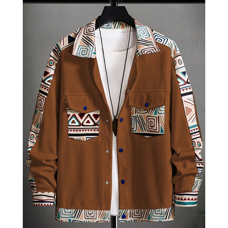 Men's Lightweight Jacket Cargo Jacket Casual Jacket Vacation Daily Breathable Pocket Buttons Spring Fall Geometric Fashion Classic Lapel Regular Brown Jacket2