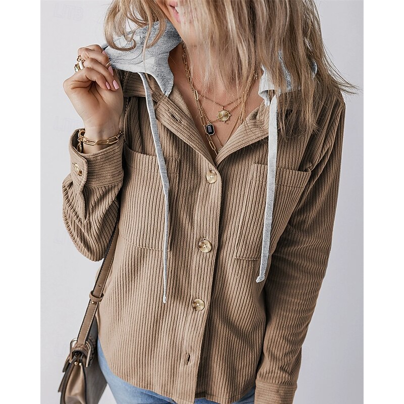 Women's Winter Coat Warm Comfortable Pocket Buttons Fashion Outdoor Color Block Going out Weekend Single Breasted Regular Hooded Regular Fit Long Sleeve Outerwear Black Blue Orange Fall Winter2