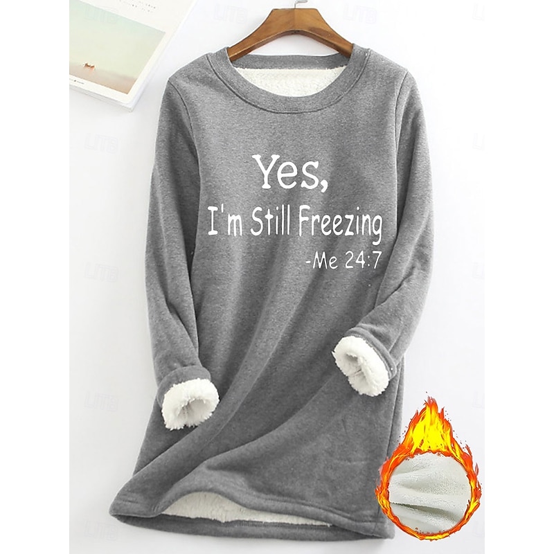 Women's Sweatshirt Pullover Fleece Lined Warm Pajamas Sherpa Letter Street Casual Fuzzy Comfrt Round Neck Long Sleeve Top Micro-elastic Fall & Winter Comfrt Breathable Soft Fabric 9