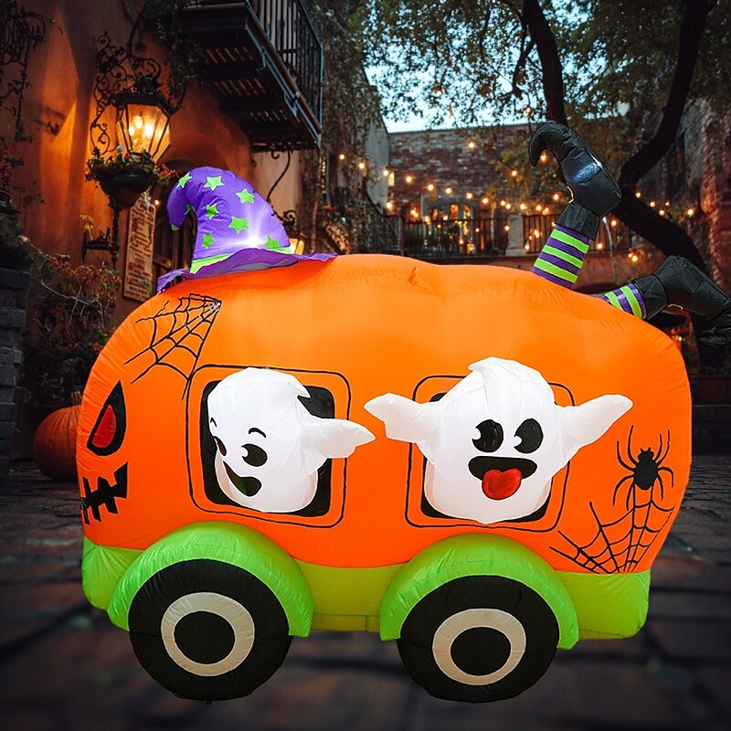 1 Pc 1.7M * 1.5M Halloween Ghost Clown LED with Light Pumpkin Car Inflatable Air Model Indoor and Outdoor Courtyard Garden Lawn Party Halloween Festival Atmosphere Decorative Light EU/US/UK/AU Plug