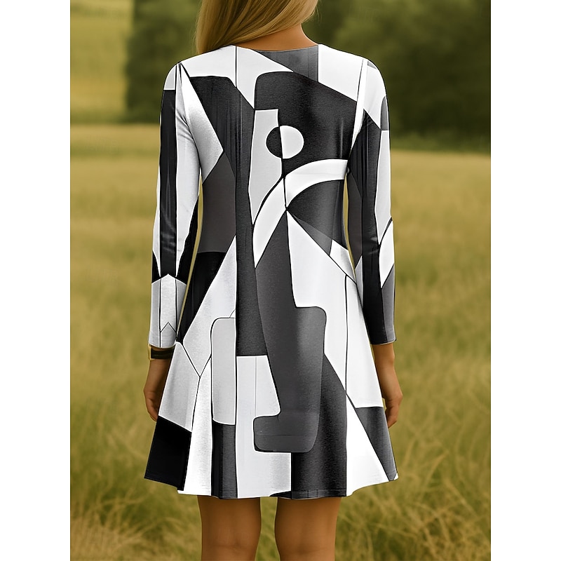 Women's Mini Dress Crew Neck Long Sleeve Casual Dress T Shirt Dress Tee Dress A Line Dress Casual Regular Fit Graphic Geometric Abstract Blue Purple Green Gray Fall Winter2