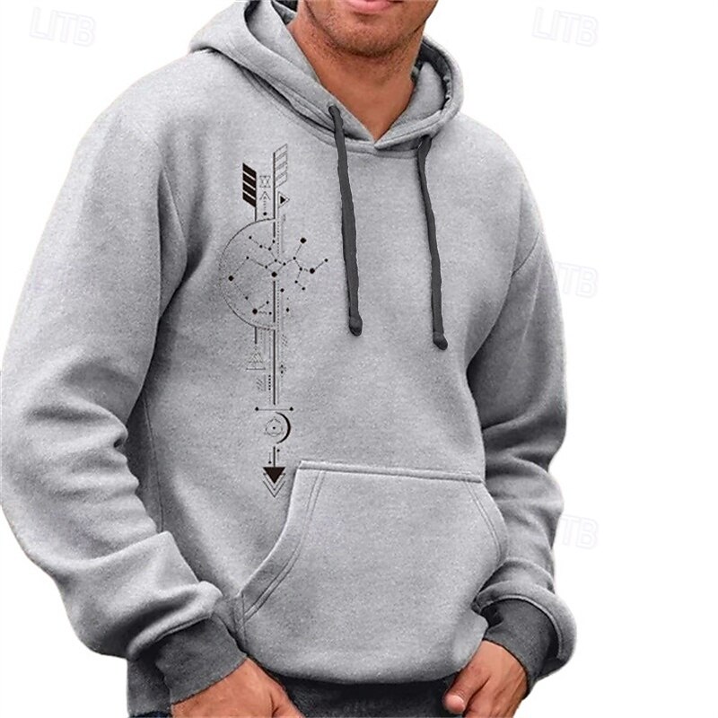 Men's Hoodie Khaki Light Grey Gray Hooded Print Pocket Sports & Outdoor Daily Holiday Polyester Basic Casual Boho Spring Autumn / Fall Clothing Apparel Hoodies Sweatshirts2