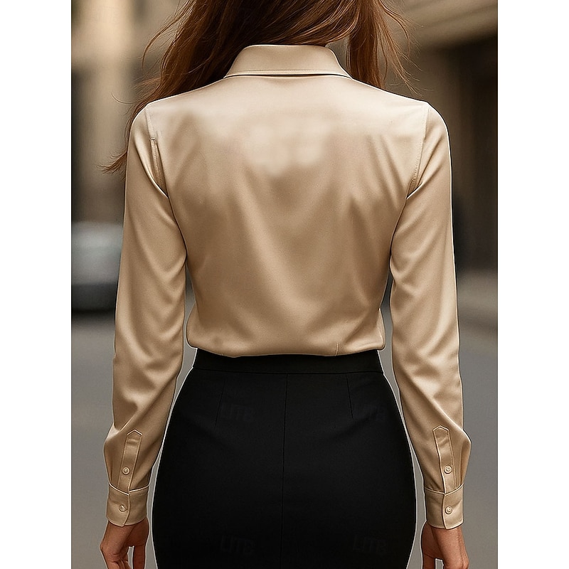 Women's Shirt Dressy Tops Formal Work Shirt Solid Color Plain Elegant Stylish Basic Long Sleeve Collar Party Evening Wear Date Night Outfits Pink Purple Khaki Gray Spring Spring Fall Winter2