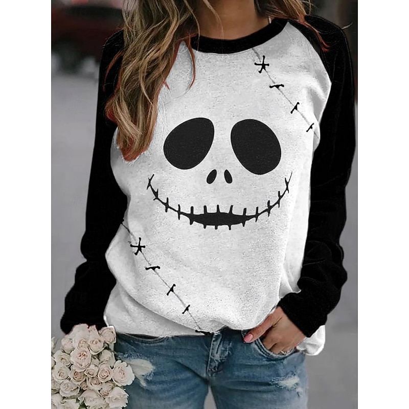 Halloween Women's Sweatshirts Monster Graphic Fashion Casual Long Sleeve Crew Neck Regular Tops Casual Print Black White Orange Green Summer Spring Fall
