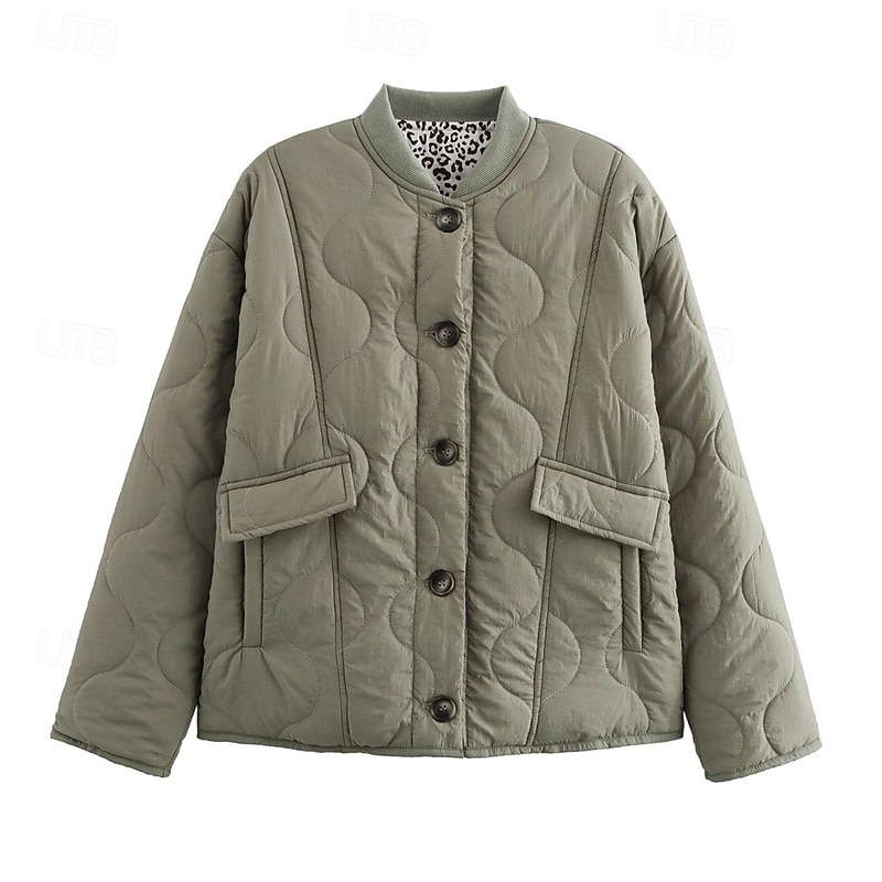 Women's Winter Jacket Coat Warm Comfortable Pocket Fashion Modern Casual Plain Going out Weekend Single Breasted Regular Stand Collar Regular Fit Long Sleeve Outerwear Black Green Beige Winter2