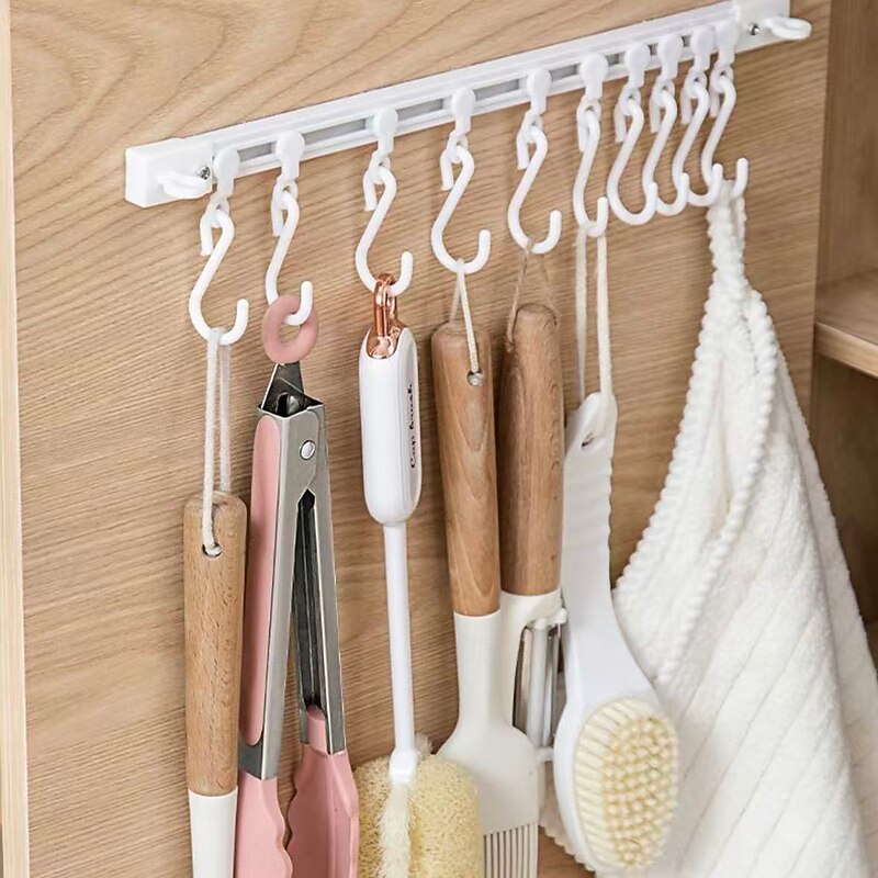 3pcs Multifunctional Slide Rail Hook, No-Drill Sliding Track Hooks for Kitchen Storage, Strong Adhesive S-Shaped Hooks for Cabinet Organizer2