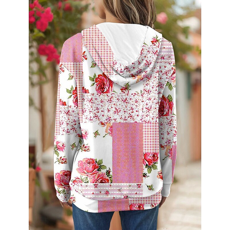 Women's 3D Print Vintage Boho Hoodie Patchwork Hoodie Sweatshirt Floral s Floral Graphic Vintage Retro Casual Long Sleeve Hooded  Street Casual Holiday Pink Blue Purple Green Spring Fall Winter2