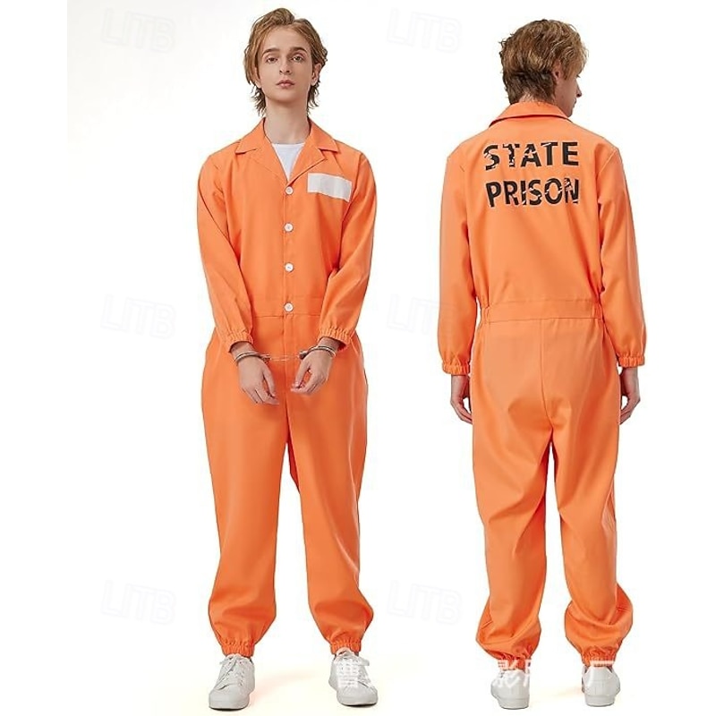 Prisoner Halloween Jumpsuit Halloween Group Couples Costumes Funny Costume Adults' Men's Women's Unisex Halloween Carnival Performance Party Easy Halloween Costumes Dress Up2