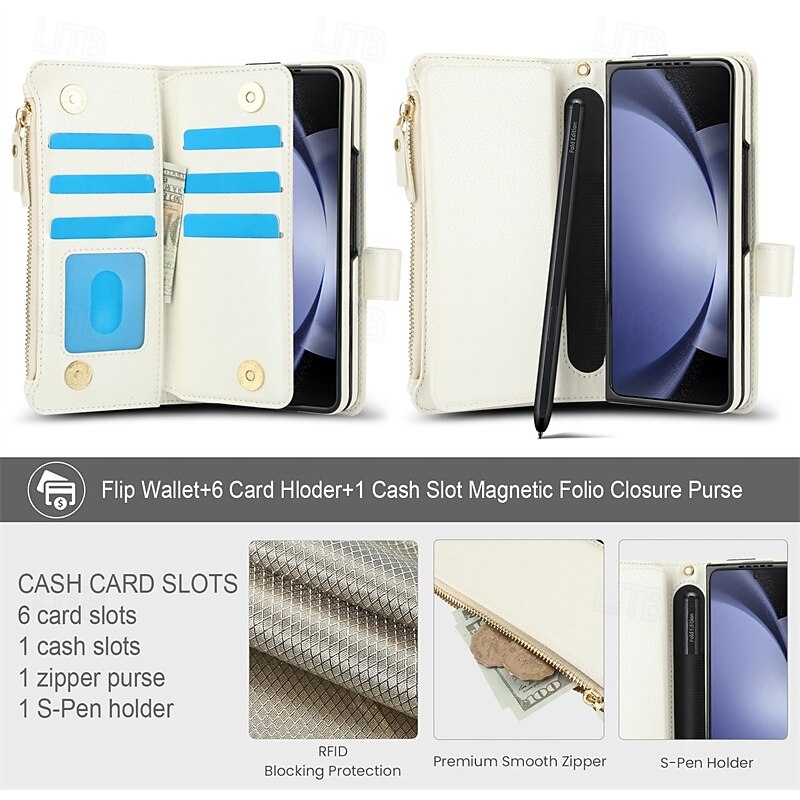 Phone Case For Samsung Galaxy Z Fold 7 Z Fold 6 Z Fold 5 Z Fold 4 Wallet Case Zipper with Wrist Strap Card Slot Retro PC PU Leather4