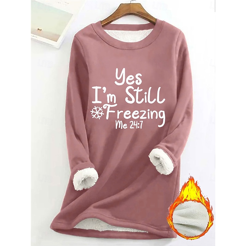 Women's Pullover Sweatshirt Graphic Warm Casual Fuzzy Long Sleeve Round Neck Regular Tops Street Casual Black Yellow Pink Dark Pink Red Spring Fall Winter