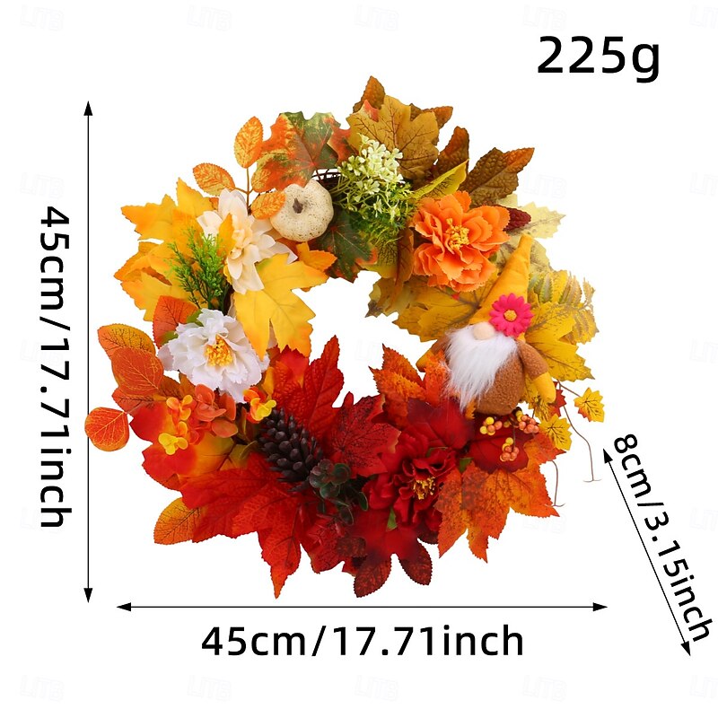 Fall Wreath for Front Door, Harvest Maple Leaves, Dried Branches, Pinecones Garland, Autumn Home Decor, Gnome Vine for Window and Door Hanging2