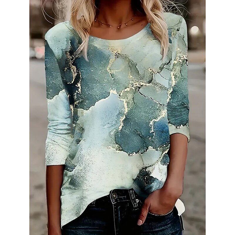 Women's T Shirt Floral Graphic Plants Vintage Fashion Stylish Long Sleeve Crew Neck Round Neck Regular Tops Daily Weekend Print Blue Green Summer Spring Fall2