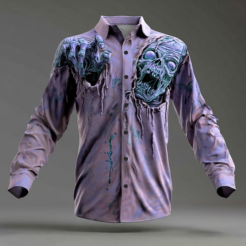 Halloween Men's Zombies Horror Halloween Costumes Shirt Button Up Shirt Long Sleeve Dark Punk Gothic Style Outdoor Holiday Summer Spring Turndown 3D Print Collared Shirts Pink Blue Purple Green2