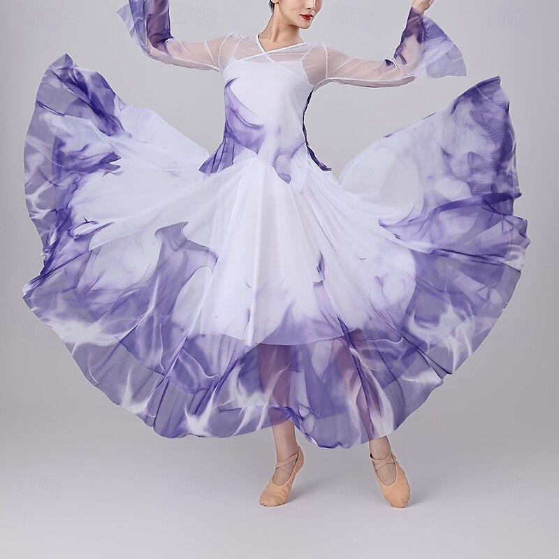 Activewear Skirts Printing Splicing Tulle Women's Performance Training Long Sleeve High Polyester