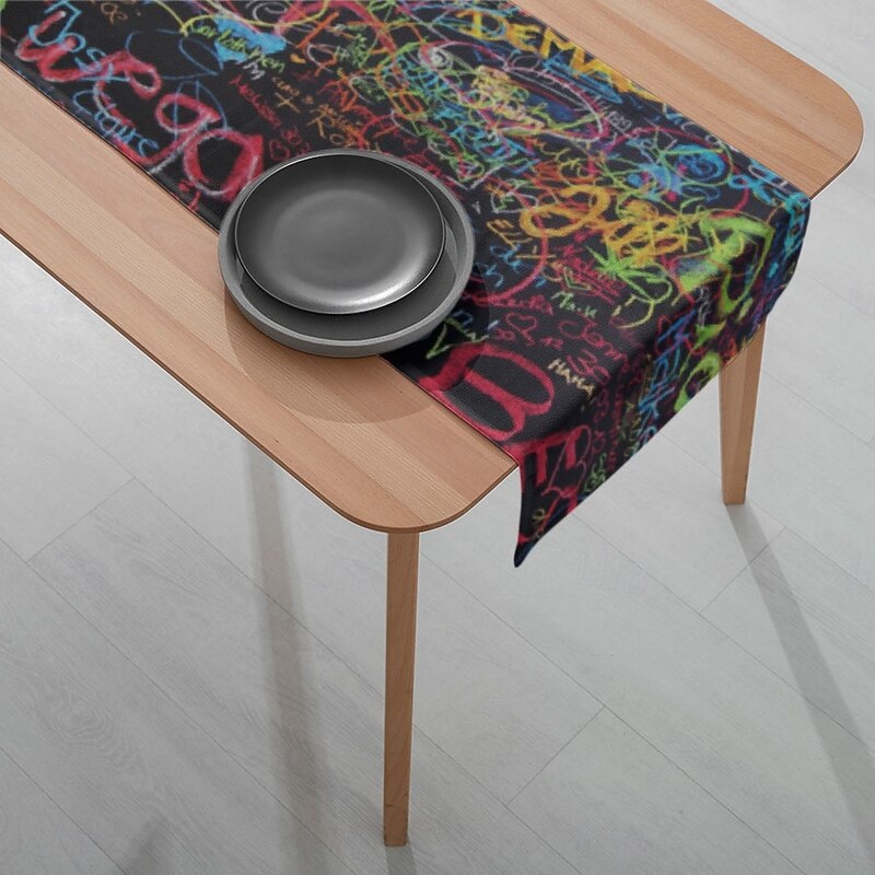 1PC Colorful Graffiti Table Runner Table Flag - Rectangular Printed Tablecloth for Restaurant, Banquet, Party, Cafe Decoration (33x180cm/13x70.5in)4