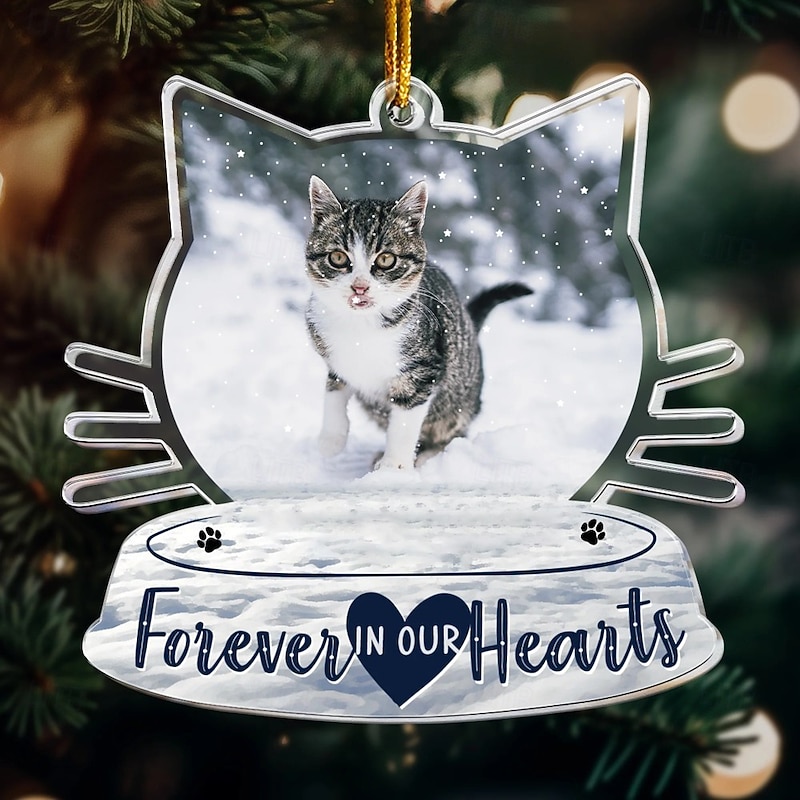 Personalized Christmas Photo Ornaments Pet Memorial Forever In Our Heart Acrylic 2D Custom Decor Christmas Tree Xmas Decoration Hanging Pendant Gifts