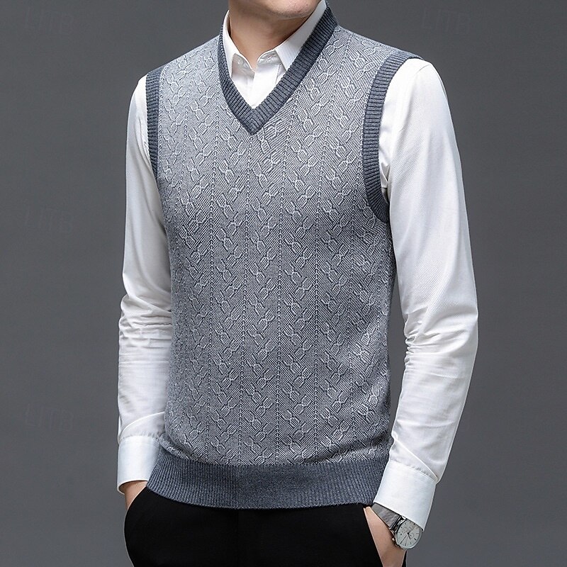 Men's Sweater Sweater Vest Pullover Sweater Jumper Ribbed Knit Regular Tops Knitted Slim Fit Geometric V Neck Knitwear Contemporary Casual Daily Wear Clothing Apparel Winter Spring &  Fall Blue Dark3