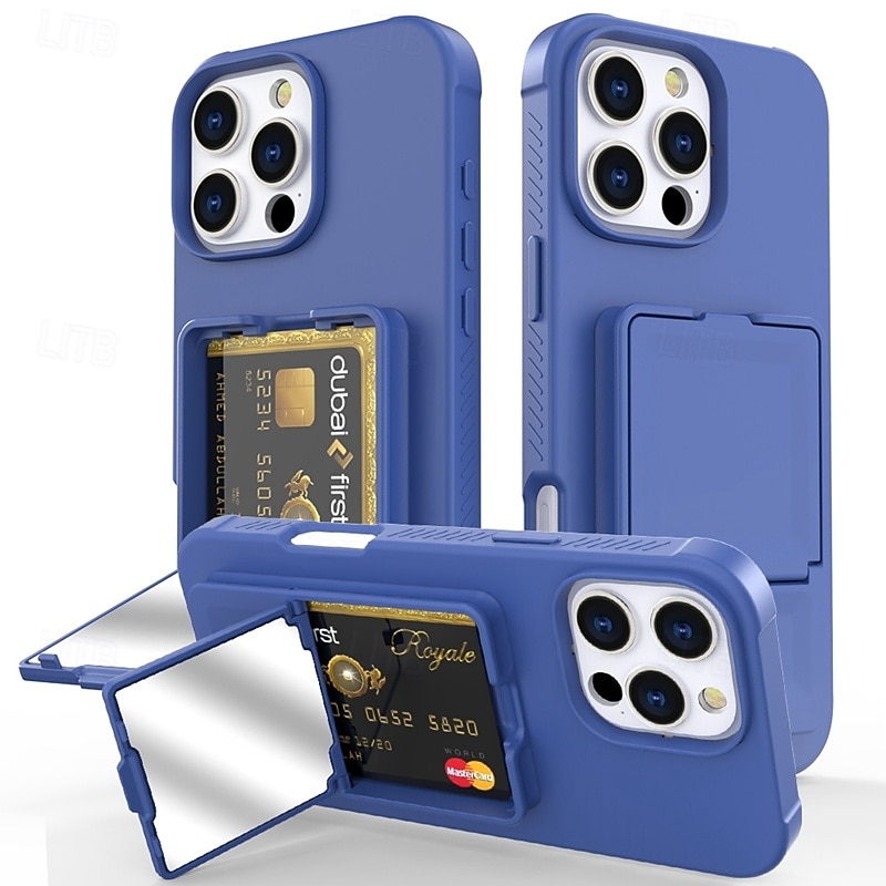 Phone Case For iPhone 16 Pro Max Plus 16 16e Back Cover with Stand Holder Mirror Card Slot Retro TPU PU Leather