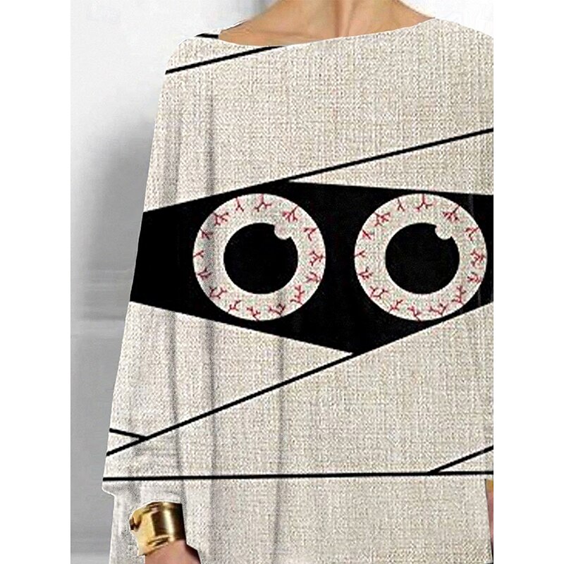 Halloween Women's T shirt Monster Graphic Skull Vintage Stylish Classic Long Sleeve Crew Neck Regular Tops Daily Weekend Print Asymmetrical Khaki Fall Winter2