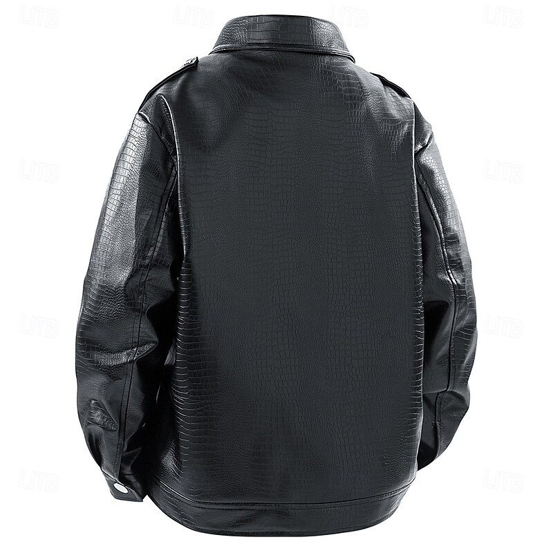 Men's Faux Leather Jacket Motorcycle Jacket Outdoor Casual Windbreaker Vintage Style Front Zip Fall Winter Solid Color Punk Active Short Black White Red Jacket3