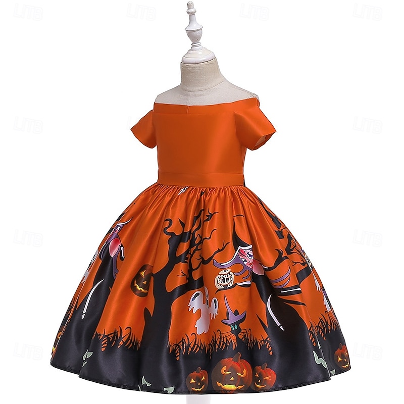 Kids Girls' Party Dress Graphic Short Sleeve Special Occasion Princess Polyester Party Dress Summer Spring 3-10 Years Orange3