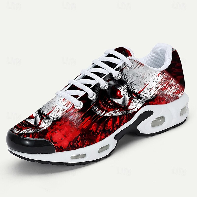 Men's Scary Clown Print Halloween Sneakers – Creepy Lace-Up Athletic Shoes for Costume Party and Horror Theme Events4