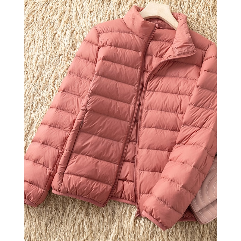 Women's Down Jacket Warm Comfortable Zipper Pocket Active Fashion Plain Street Daily Holiday Zipper Regular Stand Collar Regular Fit Long Sleeve Outerwear Black Wine Blue Fall Winter