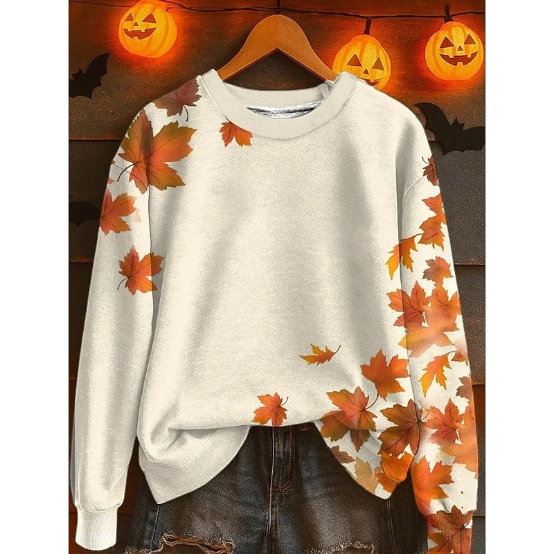 Women's Pullover Sweatshirt Floral Graphic Fashion Casual Long Sleeve Crew Neck Regular Tops Street Dailywear Casual Print Black Orange Beige Fall Winter