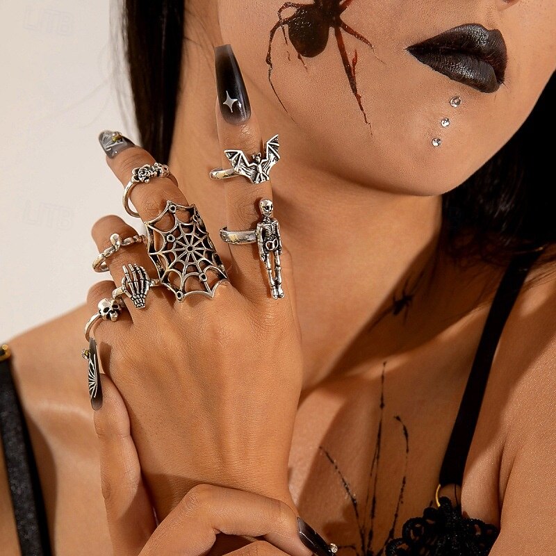 Punk & Gothic Ring Set Jewelry Skull Spider web Fancy Dress Women's Halloween Carnival Halloween Adults Ring All Seasons