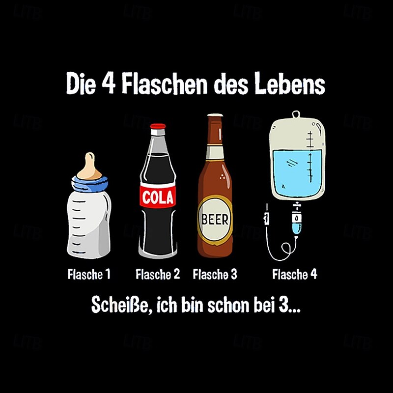 Funny Men's Long Sleeve T-Shirt "The 4 Bottles of Life" Beer & Aging Humor, "Already at 3" Graphic Tee2