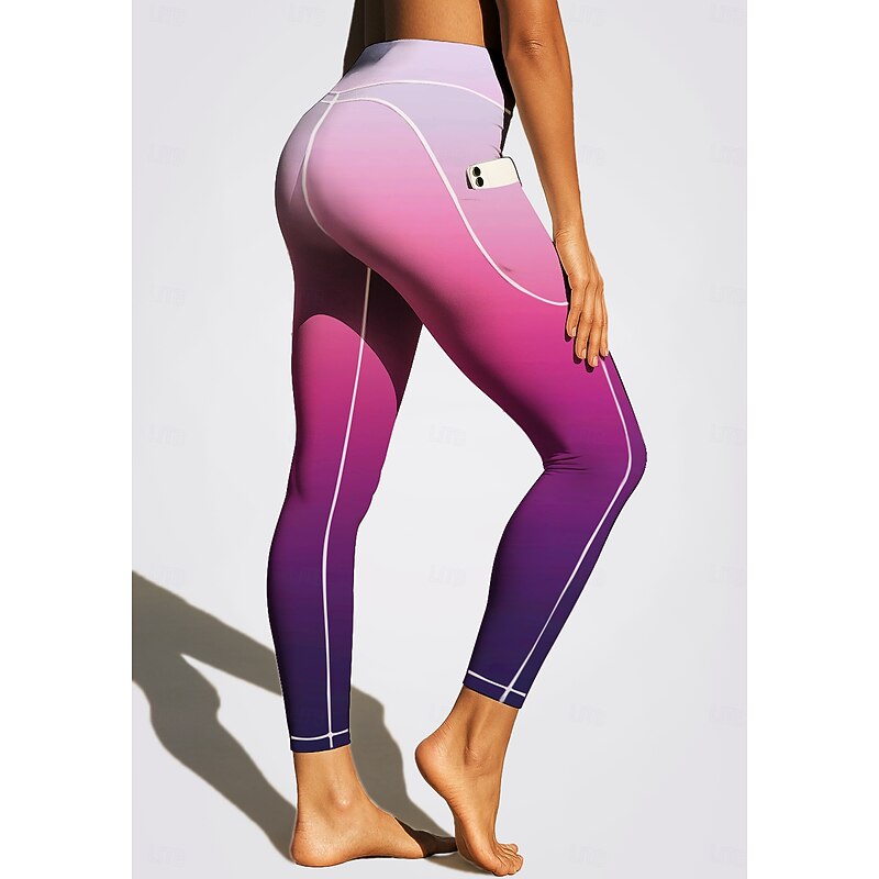 Women's Unisex pilates leggings fitness pants Gym Leggings Pockets Stamp Duty Side Pockets Pilates Gym Gym Workout Pants Tights Leggings Graphic Color Gradient Amethyst Sports Activewear Stretchy3
