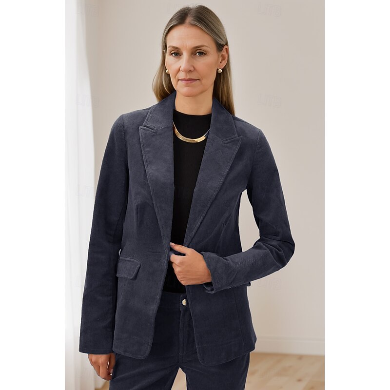 Women's Blazer Sport Coat Formal Evening Vintage Corduroy Elegant Long Sleeve Peak Lapel Single Breasted4