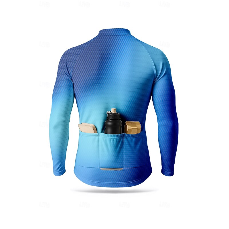 Men's Tops Cycling Jersey Graphic Gradient Long Sleeve Bike Jersey Top with 3 Rear Pockets Sun Sun Protection Sunscreen Quick Dry Sports Blue Clothing Apparel2