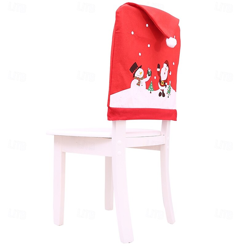 Christmas Chair Covers Set, Non-Woven Santa Claus & Snowman Chair Back Covers, Holiday Dining Chair Decorations, Santa Hat Chair Slipcovers4