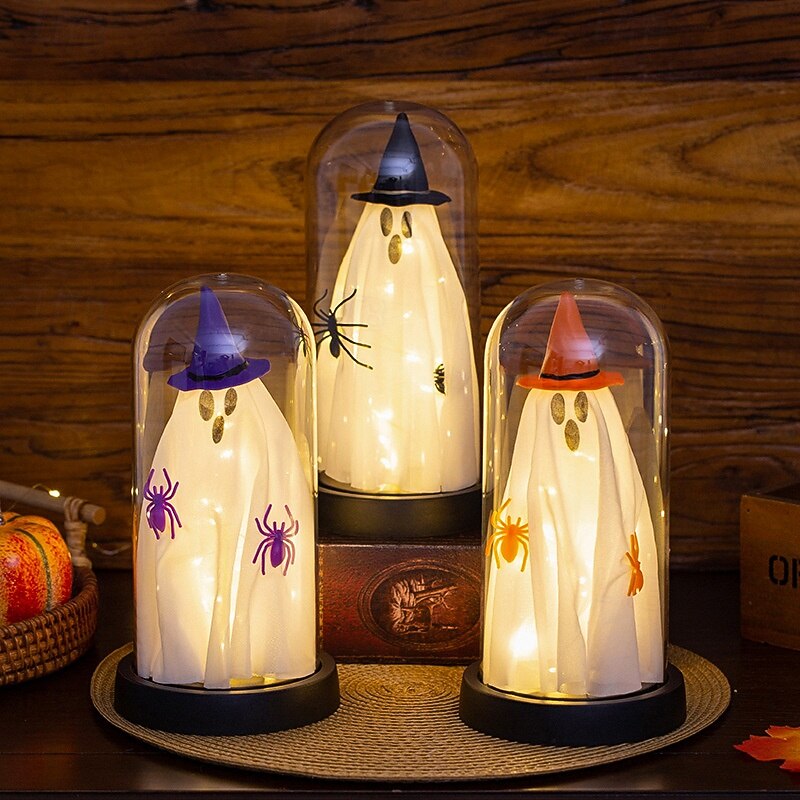 1 Pc 21.5CM Halloween glowing wizard hat ghost spider transparent cover small night light indoor and outdoor party restaurant festive atmosphere decorative light AAA battery box