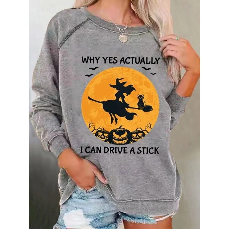 Halloween Women's Sweatshirts Graphic Fashion Casual Long Sleeve Crew Neck Regular Tops Casual Print Black White Light Grey Dark Gray Summer Spring Fall2