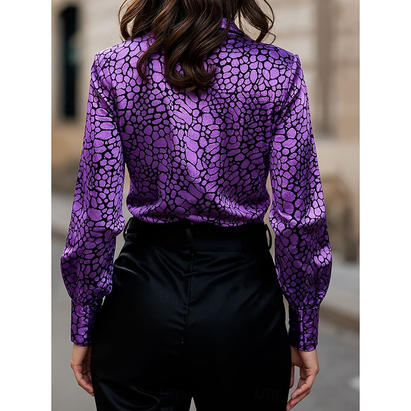Women's Work Shirt Graphic Leopard Elegant Stylish Casual Long Sleeve Shirt Collar Regular Tops Work Party Evening Wear Daily Pink Blue Purple Brown Gray Summer Fall Winter Spring, Fall, Winter2
