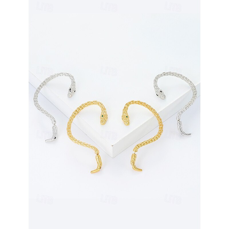 Women's Halloween Snake Earrings – Gothic Serpent Ear Cuff Wrap with Green Crystal Eyes, Punk Style Jewelry for Costume Party and Cosplay3