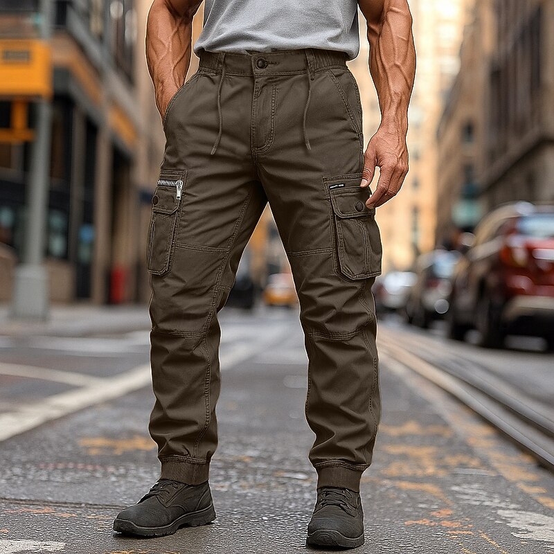 Men's Cargo Pants Cargo Trousers Trousers Drawstring Elastic Waist Multi Pocket Plain Outdoor Breathable Full Length Outdoor Casual Daily Vacation Ethnic Style Wine Royal Blue Inelastic