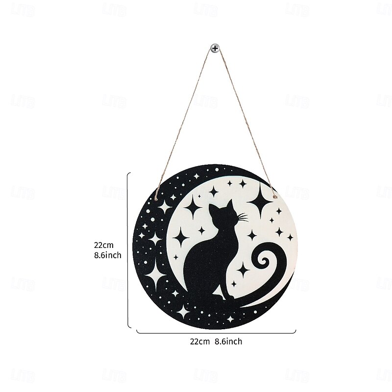 1PC Halloween Round Curly Cat Pattern Decorated Wooden Pendant Halloween-themed Decorative Tag Suitable for Ghost Festival Family Decoration Tag Party Decoration Tag2