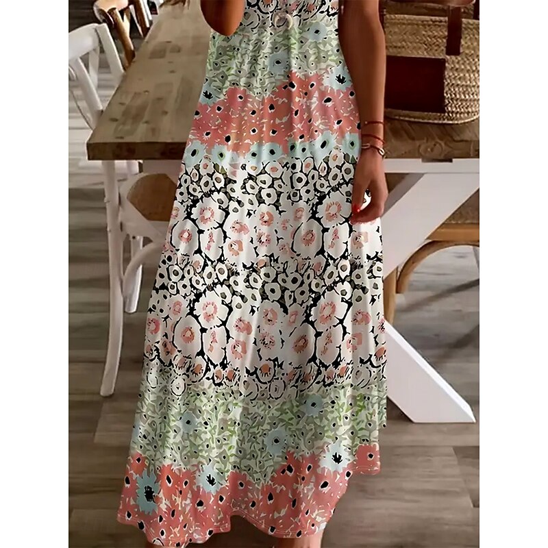 Women's Floor length Casual Dress A Line Dress Summer Dress Elegant Bohemia Vacation Regular Fit Ombre Floral Graphic Short Sleeve U Neck Light Green Summer Spring Fall3
